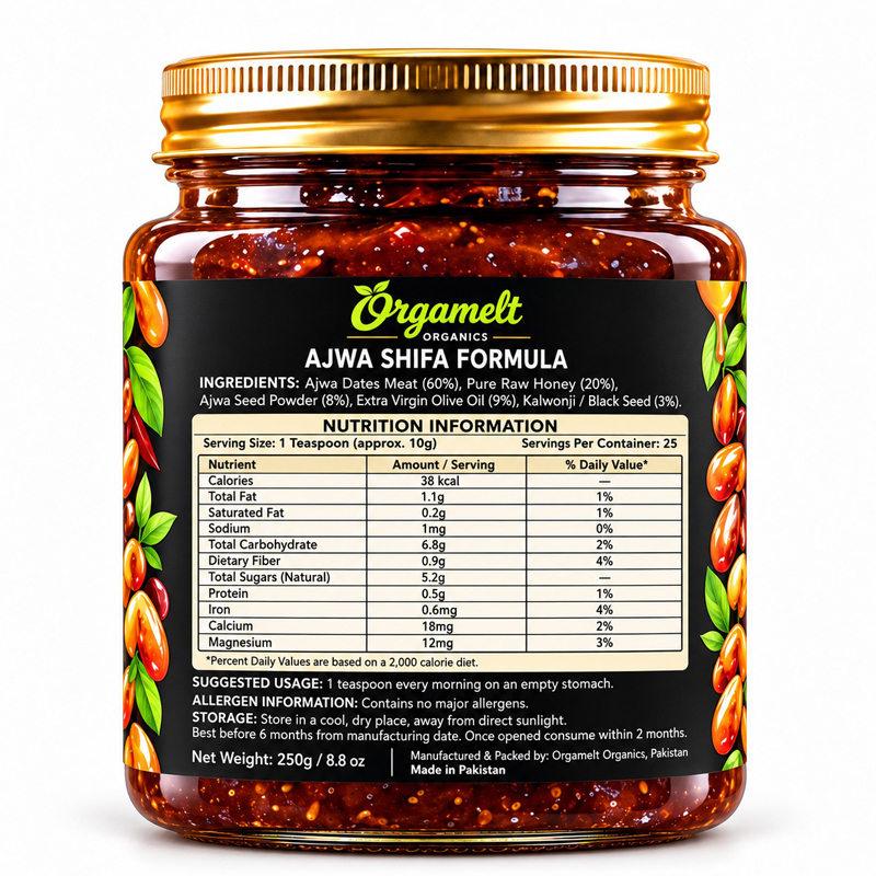 Orgamelt Organics Ajwa Shifa Formula – Ajwa Dates, Honey & Black Seed Spread | 250g - Image 4