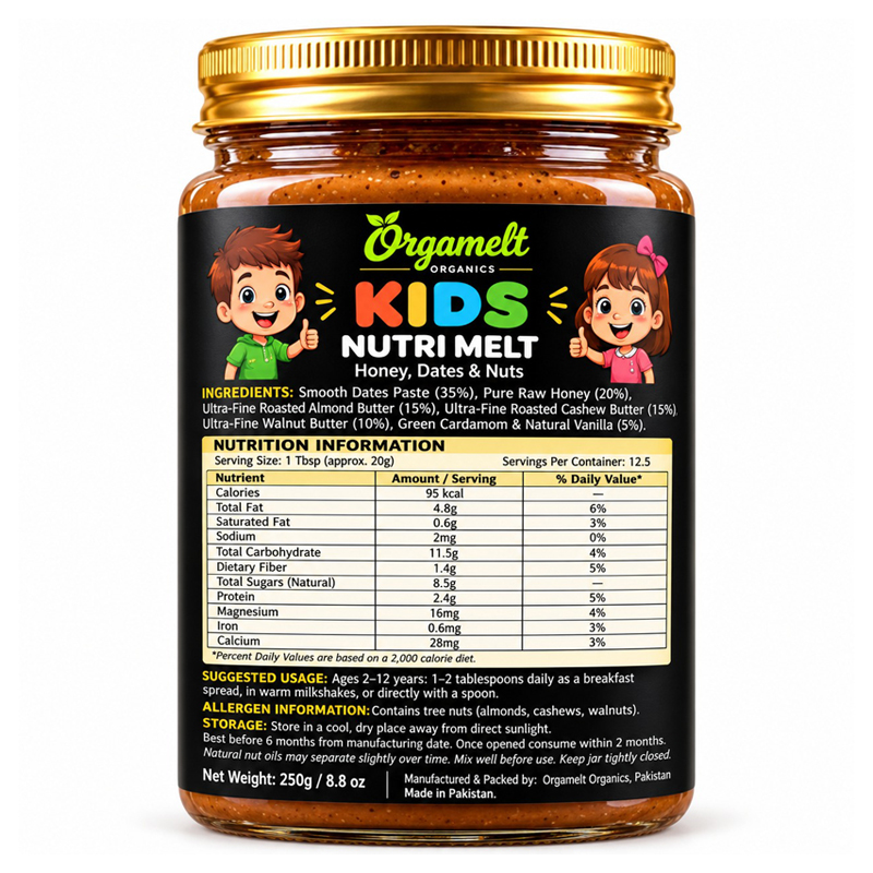 Orgamelt Organics Kids Nutri-Cream – Smooth Dates, Honey & Nut Butter Spread | 250g - Image 4